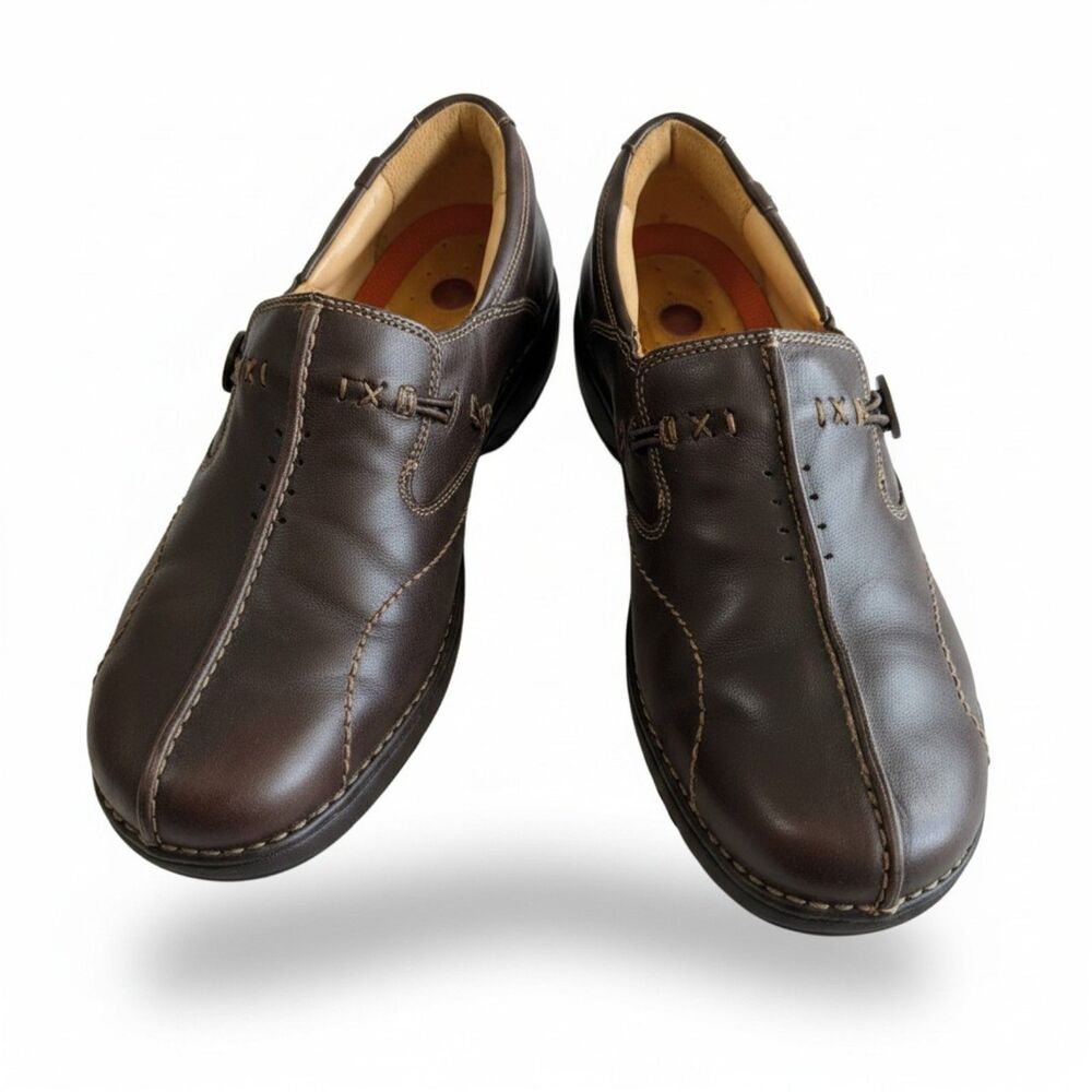 Clarks Unstructured UnLoop Brown Leather Loafers Slip On Comfort Shoes